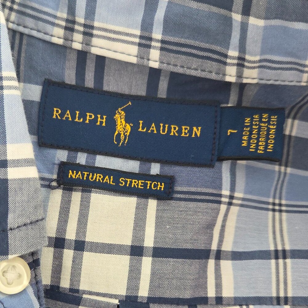 NWOT-Ralph Lauren Pony Classic Plaid Preppy Stretch Cotton LS Blue Boys 7